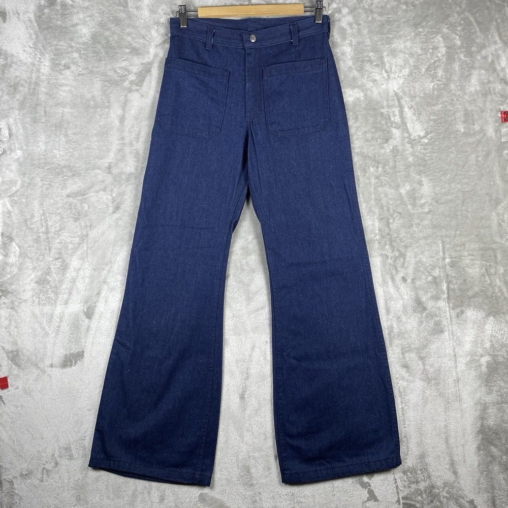 Vintage Seafarer Jeans Mens 28x32 Flare Bell Bottom USN Navy Military Denim Blue
